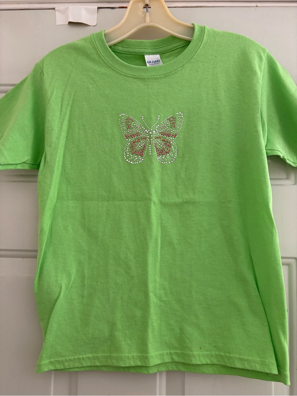 Gildan Lime Green Kids' Short Sleeve Tee with Rhinestone Butterfly